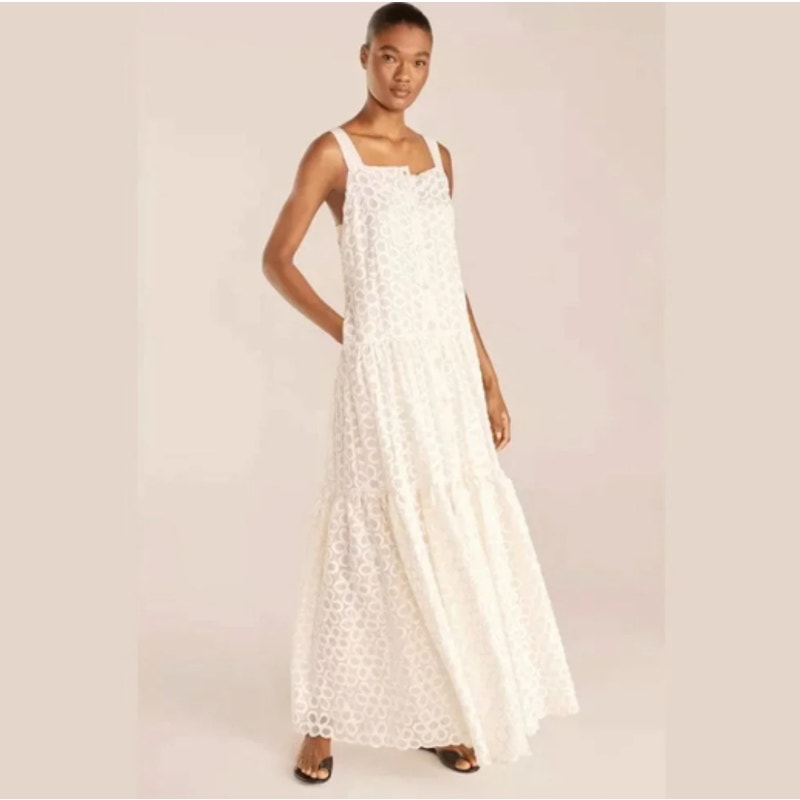 Rebecca Taylor Mod Fleur Embroidery Apron Dress In White Size 6